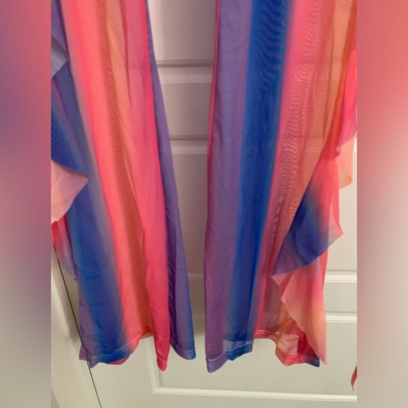 NIB Striped Pink Blue Sexy Halter Mesh Sheer Bikini 2 Piece Pants Outfit Large - Picture 9 of 11